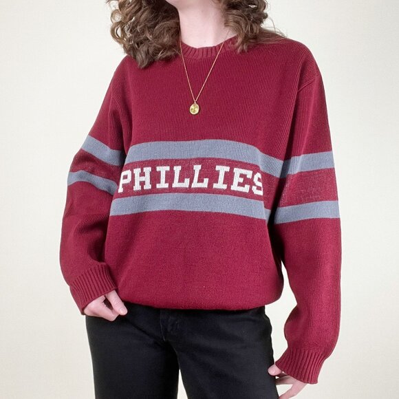 Rare Vintage Phillies Oversized Sweater Philadelphia Eagles 76ers Flyers 80s 90s - Picture 3 of 7